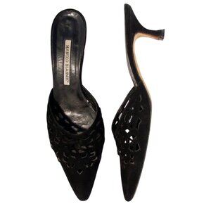 MANOLO BLAHNIK $515 Y2K Laser-Cut Kitten Heel Mules 37.5/7.5 - Made in ITALY